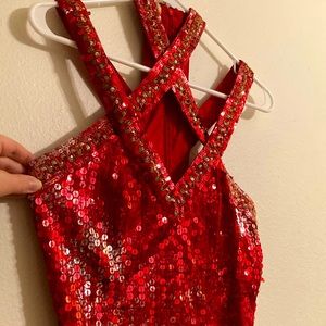 Vintage sequin evening dress. Vintage. Flashy cross neck front. Zips!